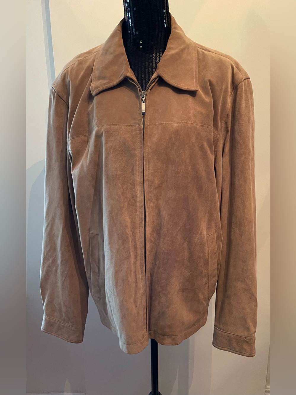 Roundtree & Yorke Tan Suede Zip-Front Jacket Size L